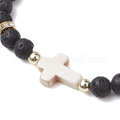 Adjustable 6mm Round Natural Lava Rock Braided Bead Bracelets&nbsp;BJEW-JB10615-01
