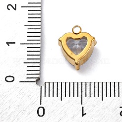 304ステンレススチールラインストーンペンダント  PVD真空メッキ  ハート  18KGP本金メッキ  クリスタル  11x9.5x5mm  穴：1.6mm&nbsp;STAS-P386-01G-04