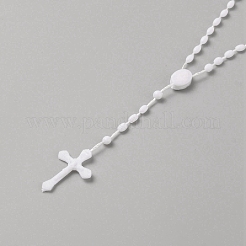 プラスチックロザリオビーズネックレス  クロスペンダントネックレス  ホワイト  27.76インチ（70.5cm）&nbsp;NJEW-WH0024-05E