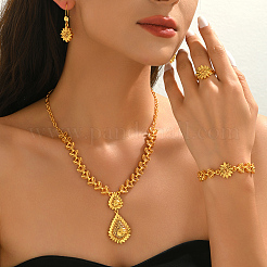 Hollow Sunflower & Teardrop Alloy Bracelets & Earrings & Necklaces & Rings Sets for Women&nbsp;JY5579