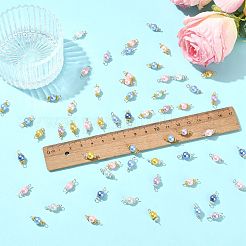 ガラスパールコネクターチャーム96スタイル8個  304ステンレススチールループ付き  ミックスカラー  15.3mm  穴：1.5mm  12個/スタイル&nbsp;PALLOY-FS00065