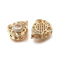 真鍮のガラスビーズ  カドミウムフリー＆ニッケルフリー＆鉛フリー  18KGP本金メッキ  花  透明  15x13x6mm  穴：1.5mm&nbsp;KK-M318-40G-01