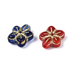 不透明なガラスビーズ  花  ゴールドライン入り  ミックスカラー  13.5x12x5mm  穴：1mm&nbsp;LAMP-T021-41M