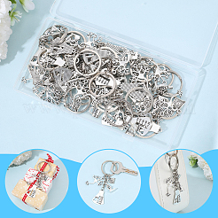 合金化学テーマキーホルダー20個  鉄のスプリットキーリング付き  顕微鏡とメスシリンダーと脳のニューロン  アンティークシルバー  83mm&nbsp;KEYC-SC00040