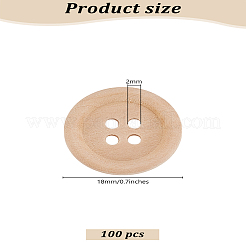 フラットラウンドウッドボタン  4穴  バリーウッド  18x4mm  穴：2mm  100個/セット&nbsp;DIY-LP0001-14B