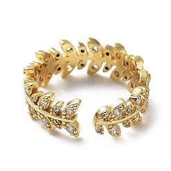 Brass Micro Pave Clear Cubic Zirconia Open Cuff Rings for Women&nbsp;LS-RJEW-G296-02G