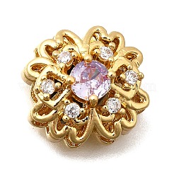 真鍮パヴェキュービックジルコニアマルチ連リンク  花  18KGP本金メッキ  ミックスカラー  12.5x12.5x7mm  穴：1.8mm&nbsp;KK-F913-11G