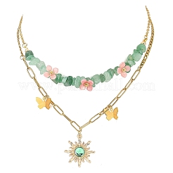 Alloy Resin Sun & Brass Butterfly Pendant Necklaces&nbsp;NJEW-JN05468-04