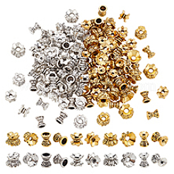 120 個 10 スタイル チベット スタイル合金ビーズ キャップ  花  ミックスカラー  8x5mm  穴：2mm  12個/スタイル&nbsp;FIND-PH0020-93