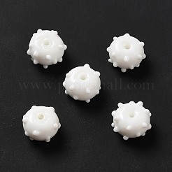 手作りのでこぼこランプワークビーズ  ラウンド  ホワイト  12x13x8mm  穴：1.6mm&nbsp;LAMP-E023-06H
