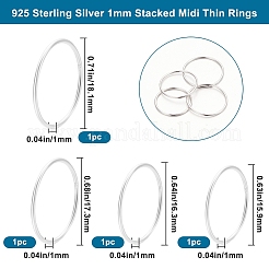 4個、4つのスタイル、925つのスターリングシルバーの細い指輪  重ね付け可能な女性用プレーンバンドリング  スタンプ925個付き  母の日に  プラチナメッキ  1mm  usサイズ5~8（15.7~18.1mm）  1個/スタイル&nbsp;RJEW-BBC0001-20