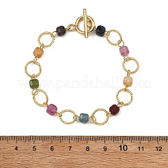 天然トルマリンと真鍮のオープン丸カンリンクブレスレット（女性用）  キューブ  7.48インチ（19cm）&nbsp;BJEW-JB14116-02