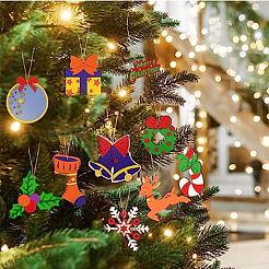 11スタイルの未完成の木製クリスマスペンダントデコレーション  アルミベル付き  DIYクラフトクリスマス吊り飾り用  混合模様  74.5~93x57.5~92x2mm  100個/箱&nbsp;HJEW-WR0001-06