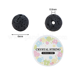 DIY天然溶岩ロックビーズストレッチブレスレット作成キット  弾性水晶の線で  ビーズ：6mm  穴：0.8mm  100個/セット  スレッド：0.8mm  約10m /ロール  1roll&nbsp;DIY-CJ0001-21D