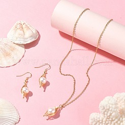 Natural Pearl Pendant Necklace & Dangle Earrings&nbsp;SJEW-JS01276