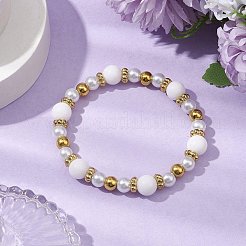 Round 304 Stainless Steel & Natural White Jade Beaded Stretch Bracelets for Women&nbsp;BJEW-JB11055-01