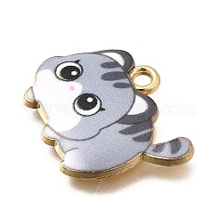 合金エナメルチャーム  猫の形のチャーム  ライトゴールド  ライトグレー  18x21x3mm  穴：2mm&nbsp;ENAM-D302-01LG-01