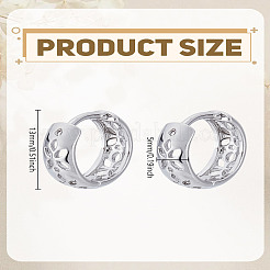 女性用真鍮フープピアス1組  中空の花  プラチナ  13x5mm&nbsp;EJEW-LP0012-03P