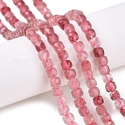 天然石ストロベリークォーツビーズ連売り  多面カット  キューブ  4~5x4~5x4~5mm  穴：0.8mm  約92~105個/連  14.96~15.35インチ（38~39cm）&nbsp;G-N342-131