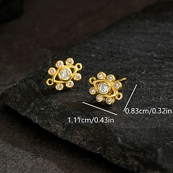 真鍮の花のスタッドピアス  クリアキュービックジルコニア  ゴールドカラー  11.1x83mm&nbsp;MI5248