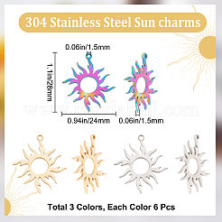 18Pcs 3 Colors 304 Stainless Steel Pendants&nbsp;STAS-BBC0001-77