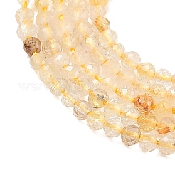 天然石ゴールドルチルクォーツビーズ連売り  多面カット  ラウンド  2mm  穴：0.5mm  約203個/連  15.16''（38.5センチメートル）&nbsp;G-F509-42-2mm-01