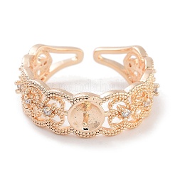 Rack Plating Heart Brass Micro Pave Cubic Zirconia Open Cuff Ring Settings&nbsp;KK-Z071-26KCG