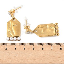 304ステンレススチールマイクロパヴェクリアキュービックジルコニアダングルスタッドピアス  正方形のカード  プラスチック模造パールと  18KGP本金メッキ  39x16.5mm&nbsp;EJEW-D309-03G
