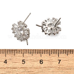 真鍮キュービックジルコニアスタッドピアス  カドミウムフリー＆鉛フリー  長持ちメッキ  プラチナ  11x14.5mm  ピン：1mm&nbsp;KK-R217-16P