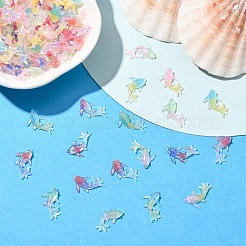 蓄光透明樹脂カボション 100 個  魚  グリッターパウダー付き  暗闇で光る  ミックスカラー  15x8x3.5mm&nbsp;RESI-YW0004-65