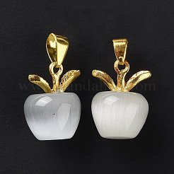キャッツアイペンダント  ゴールデントーン合金の発見  アップルチャーム  ホワイトスモーク  19.5x14x14mm  穴：6.5x4mm&nbsp;G-C023-05G