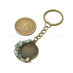天然ラピスラズリチップ、ハウライトチップ、天然グリーンアベンチュリン、天然タイガーアイ、天然ローズクォーツチップビーズキーチェーン付き合金ペンダント  鉄のスプリットキーリング付き  アンティークブロンズ  84mm&nbsp;KEYC-JKC01138-01