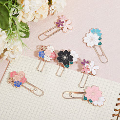 7個7スタイルのローズゴールドトーン亜鉛合金エナメルブックマーク  桜の花のクリップ  ミックスカラー  58~63.5x29.5~32x3.5mm  1個/スタイル&nbsp;AJEW-GL0001-88