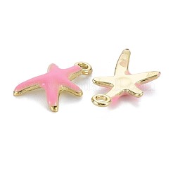 ラックメッキ合金ペンダント  エナメル  カドミウムフリー＆鉛フリー  ヒトデ  ライトゴールド  フラミンゴ  17x11.5x3mm  穴：1.8mm&nbsp;PALLOY-S132-236C-RS