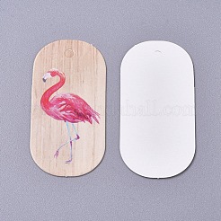 紙ギフトタグ  hange tags  美術工芸用  ジュートより糸付き  楕円形のフラミンゴ模様  ショッキングピンク  50x25x0.5mm  50個/セット&nbsp;CDIS-L004-F04