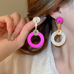 Flat Round Alloy Imitation Wood Dangle Stud Earrings&nbsp;FS-WGDAF81-01