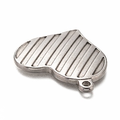 変色しない304ステンレススチールペンダント  ストライプ柄とハート  ステンレス鋼色  34x35x3.5mm  穴：2.5mm&nbsp;STAS-H126-04AS
