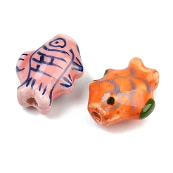 手作りの魚の磁器のビーズ  青と​​白の磁器＆ファミーユなどの磁器バラ  魚  ミックスカラー  15x12x8mm  穴：2mm&nbsp;PORC-S446-M