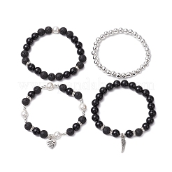 天然黒曜石と天然溶岩石のブレスレットセット、女性と男性用  内径：2-1/8インチ（5.5cm）&nbsp;BJEW-JB11097