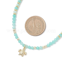 3Pcs 3 Styles Ocean Brass Turtle Pendant Faceted Round  Natural Aquamarine & Amazonite & Dyed Agate Beaded Necklaces&nbsp;NJEW-JN05736