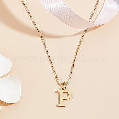 304ステンレススチールレターペンダントネックレス1個  女性用真鍮製ベネチアンチェーンネックレス  鉛フリー＆ニッケルフリー＆カドミウムフリー  ゴールドカラー  文字p  17.91インチ（45.5cm）〜18.31インチ（46.5cm）  文字：1mm&nbsp;NJEW-LP0001-38P-G