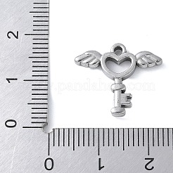 304ステンレスペンダント  ウイングチャーム付きハートキー  変色防止  ステンレス鋼色  15.5x18x2.5mm  穴：1.5mm&nbsp;STAS-E548-09P