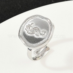 304ステンレススチール指輪  ステンレス鋼色  タツノオトシゴ  15x15mm&nbsp;RJEW-H254-08B-P