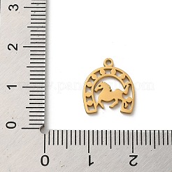304ステンレススチールチャーム  レーザー切断  馬のチャーム付き馬蹄  18KGP本金メッキ  13.5x12x1mm  穴：1.2mm&nbsp;STAS-O005-17G
