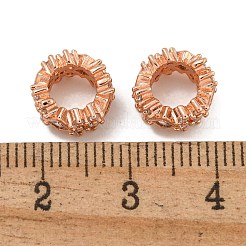 真鍮マイクロパヴェクリアキュービックジルコニアロンデルヨーロピアンビーズ  菱形の大きな穴のビーズ  鉛フリー＆カドミウムフリー  ラックメッキ長持ちメッキ  ローズゴールド  9.5x5mm  穴：5.5mm&nbsp;KK-U030-05RG