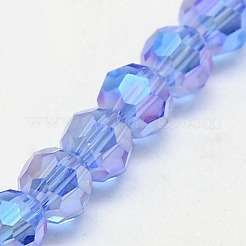 ファセット（32 ファセット）電気メッキガラスビーズ連売り  ABカラー  ラウンド  コーンフラワーブルー  8mm  穴：1mm  約70~72個/連  22.6インチ&nbsp;X-EGLA-J042-8mm-AB02