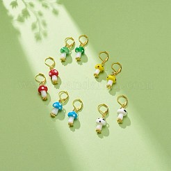 ランプワーク マッシュルーム ダングル レバーバック イヤリング  女性のための金メッキ真鍮ジュエリー  ミックスカラー  37~38mm  ピン：0.6mm&nbsp;EJEW-JE05027