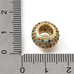 真鍮マイクロキュービックジルコニア欧州大きな穴ビーズを切り開きます  ロンデル  カドミウムフリー＆鉛フリー  ラックめっき  長持ちメッキ  18KGP本金メッキ  カラフル  12x9mm  穴：6mm&nbsp;KK-C262-17G-04