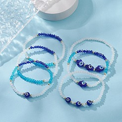 6Pcs 6 Style Glass & Lampwork Evil Eye & Hamsa Hand Beaded Stretch Bracelets Set&nbsp;BJEW-JB09415