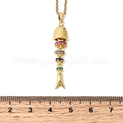 201 Stainless Steel Pave Colorful Cubic Zirconia Fish Bone Pendant Necklaces for Women&nbsp;NJEW-C111-02B-G